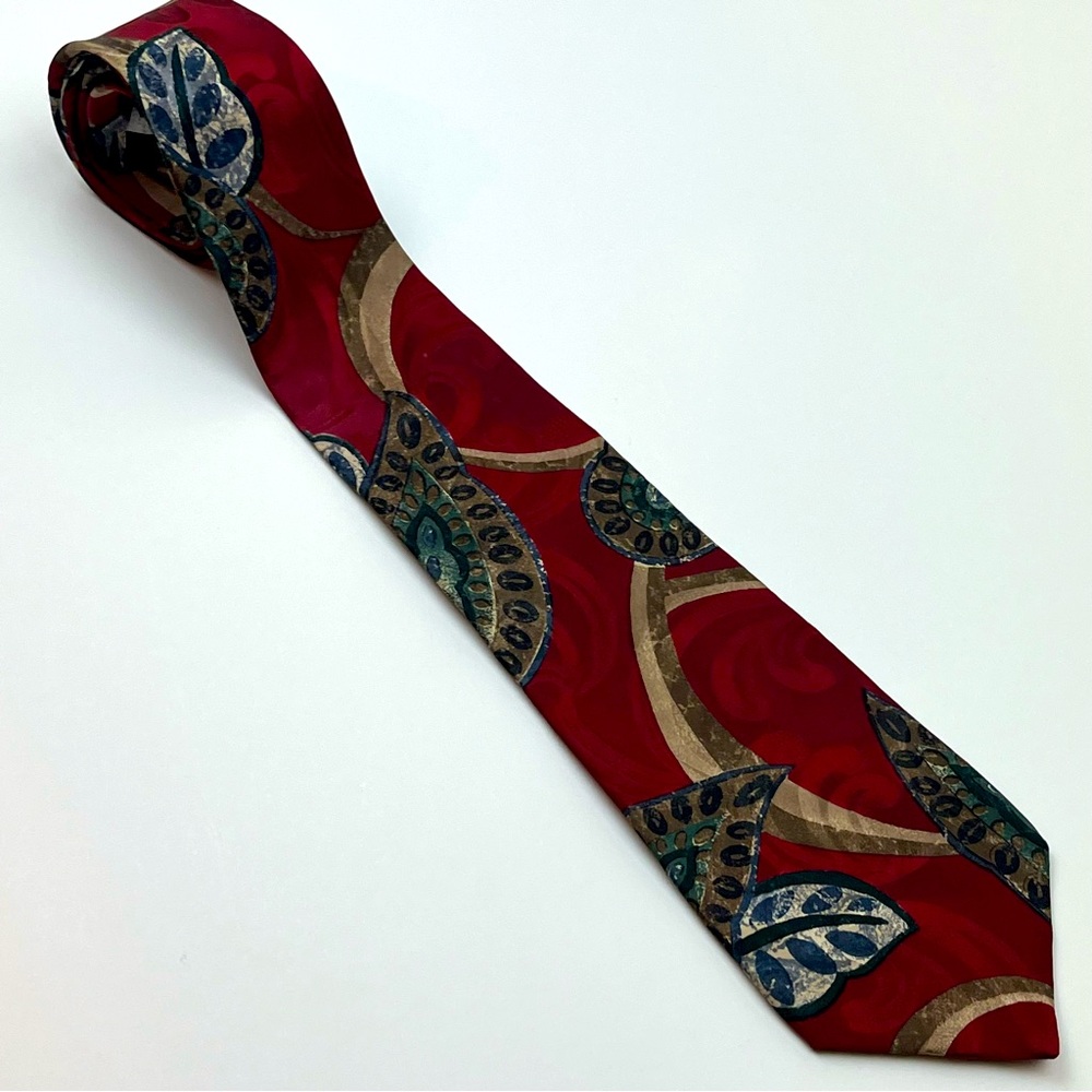 Oscar de la Renta Burgundy Mens 100% Silk Tie Preppy Office Professional *FLAWED